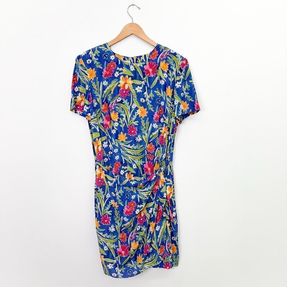 Talbots Women’s Vintage Blue Silk Multi Colored Watercolor Abstract Floral Mini